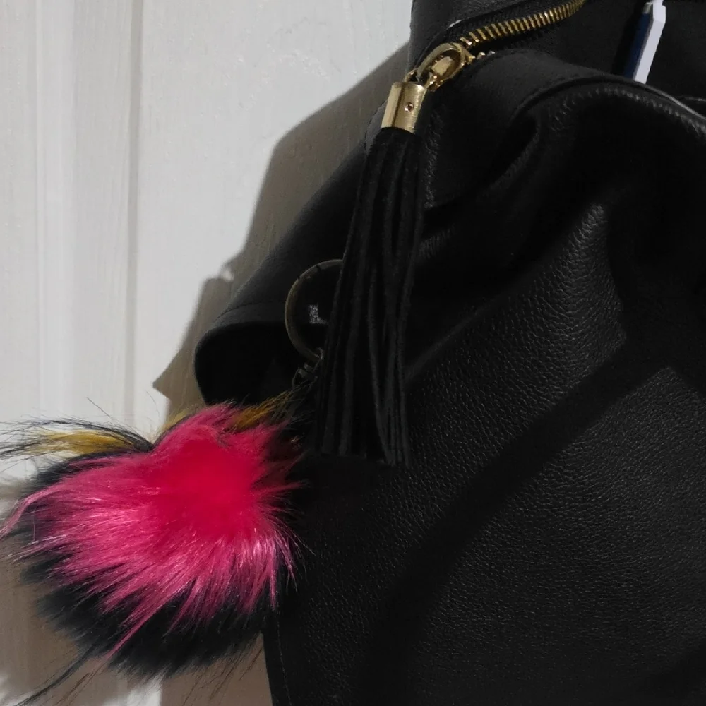 Sam Edelman Black‎ Handbag with Multicolor Pom-Pom.